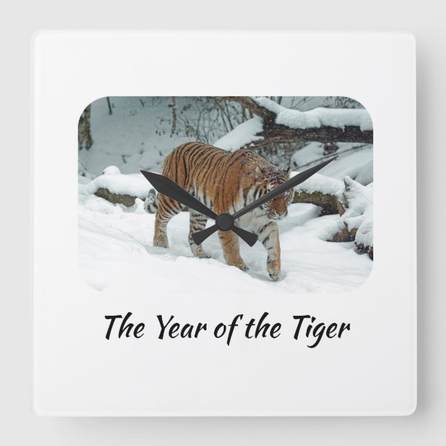 Chinese Astrology Year of the Tiger Square Wall Clock (Front)