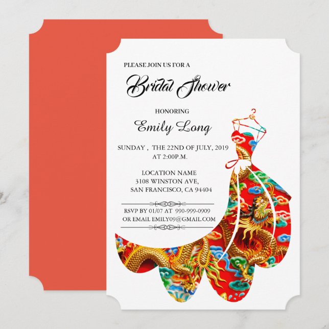 Chinese Auspicious Cloud Dragon Bridal Shower Invitation (Front/Back)