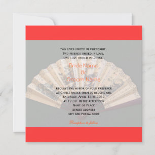 Chinese bamboo and silk fan Christian wedding Invitation
