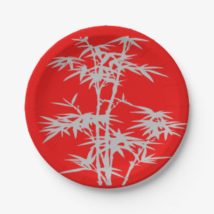 Chinese bamboo on red Chinese dinner party Paper Plate