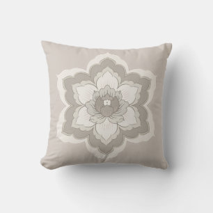 Chinese Baoxiang Flower in Minimalist Beige & Taup Cushion