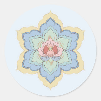 Chinese Baoxiang Flower in Peach & Sky  Classic Round Sticker