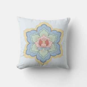 Chinese Baoxiang Flower in Peach & Sky Cushion