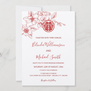 Chinese Bilingual Magnolia White Chinese Wedding Invitation