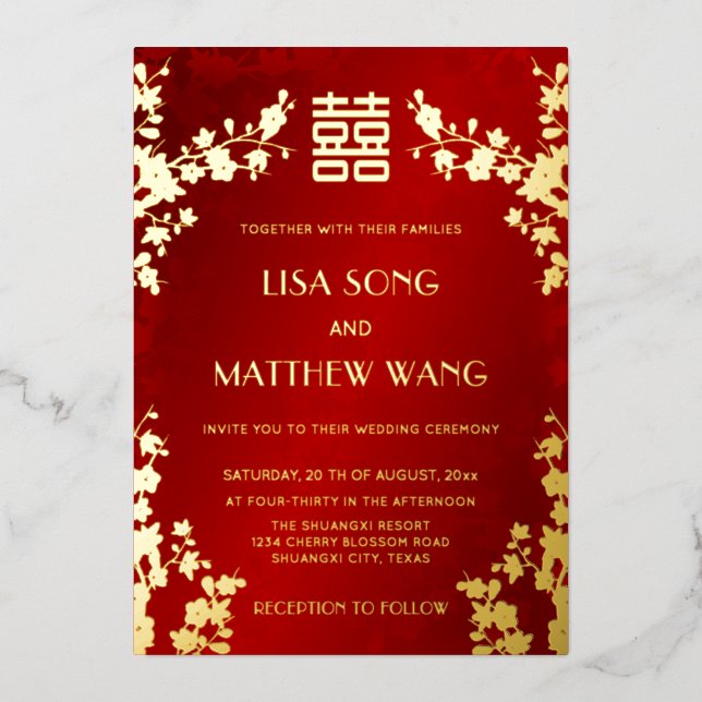 Chinese Bilingual | Red Cherry Blossom Wedding (Front)
