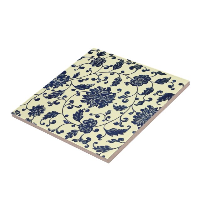 Chinese Blue Delft Flowers & Leaves  ~ * ~ Tile (Side)