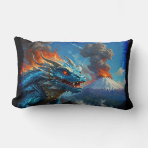 Chinese Blue Dragon and Volcano Lumbar Cushion