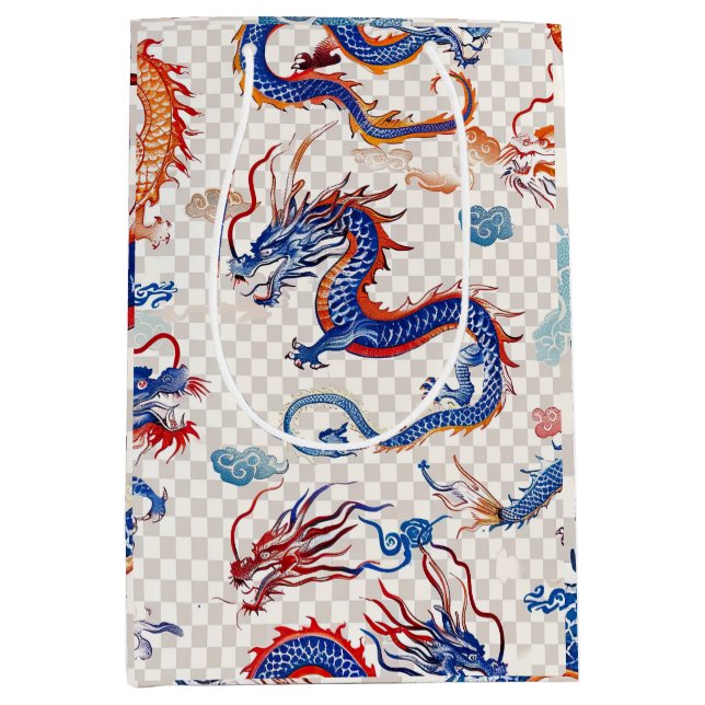 Chinese blue flying dragon medium gift bag (Front)