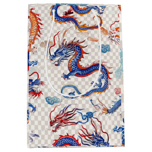Chinese blue flying dragon medium medium gift bag