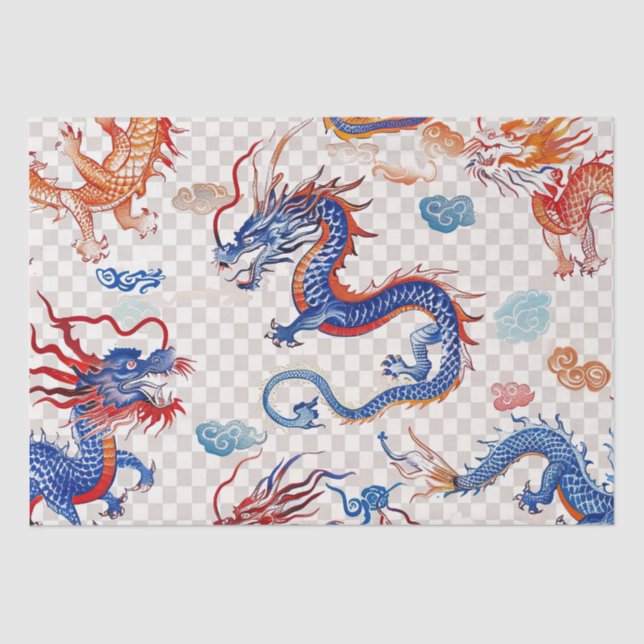 Chinese blue flying dragon medium tissue paper (Front)