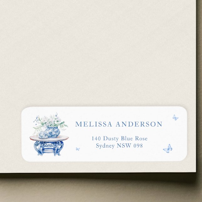 Chinese Blue & White Bridal Shower Return Address (Creator Uploaded)