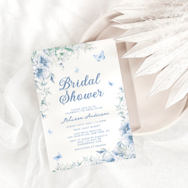 Chinese Blue & White Elegant Bridal Shower Invitation (Creator Uploaded)