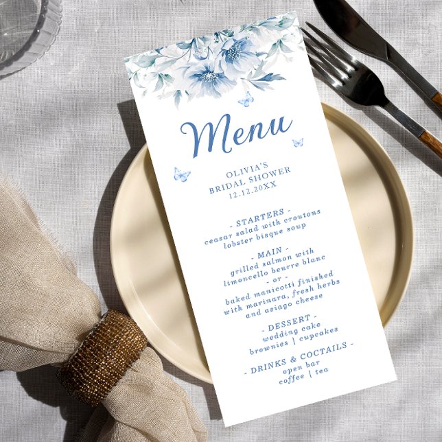 Chinese Blue & White Floral Bridal Shower Menu (Creator Uploaded)