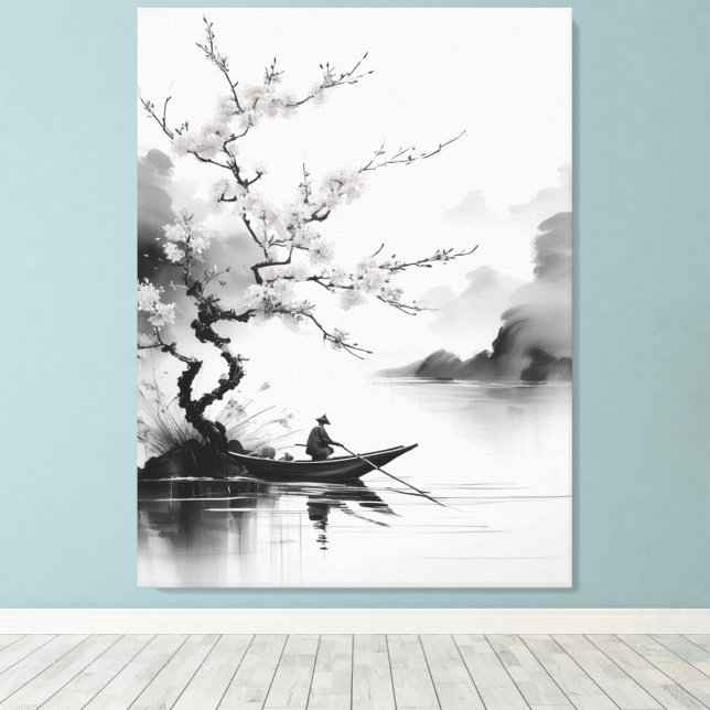 chinese boat man canvas print (Insitu(Wood Floor))