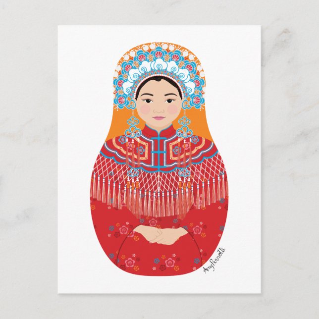 Chinese Bride Matryoshka Postcard (Front)