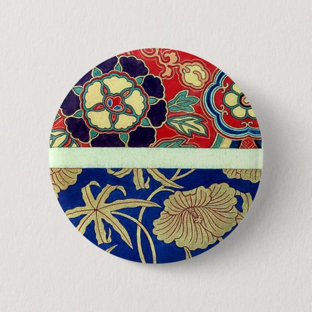 Chinese brocade with red background 6 cm round badge (Front)