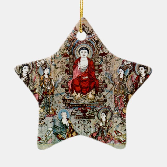 CHINESE BUDDHA PAINTING CERAMIC TREE DECORATION (Front)