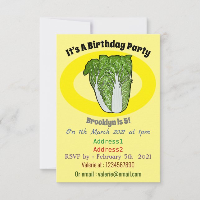 Chinese cabbage cartoon illustration invitation (Front)