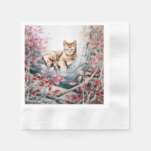 Chinese Cat Art Cat in Tree Napkin