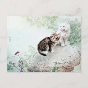 Chinese Cat Art Two Cats Postcard