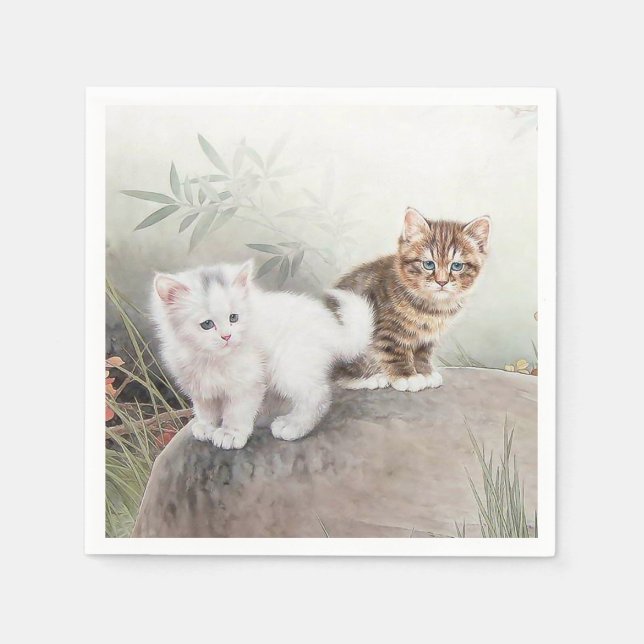Chinese Cat Art Two Kittens Napkin (Front)