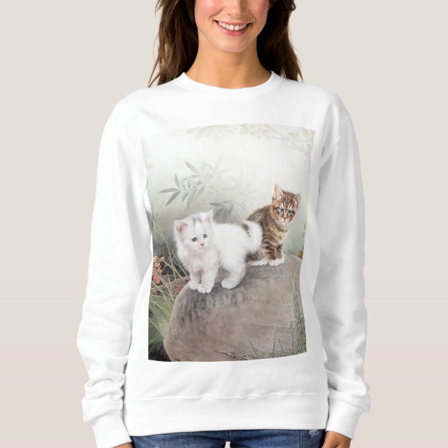 Chinese Cat Art Two Kittens Sweatshirt (Front)