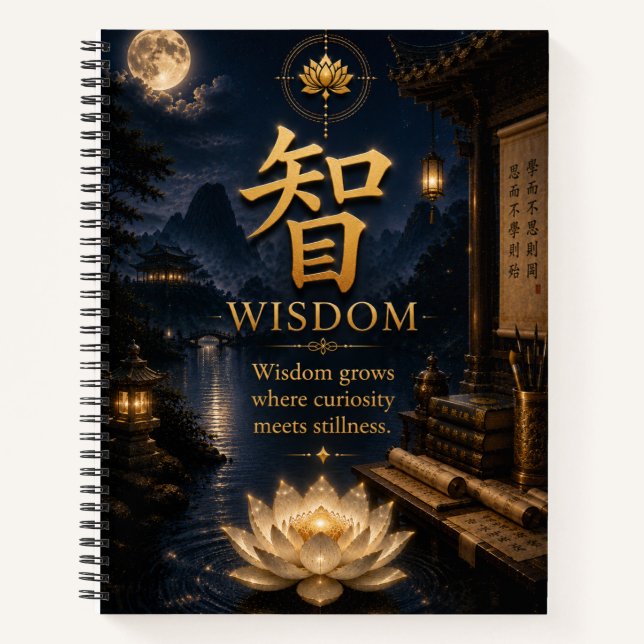 Chinese Character 智 Wisdom (Zhi) Lotus Notebook (Front)