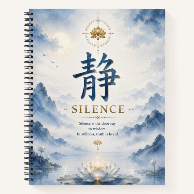 Chinese Character 静 Silence (Jing) Lotus Notebook (Front)