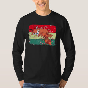 Chinese Cherry Blossom Forest Animal Sleeping Red T-Shirt