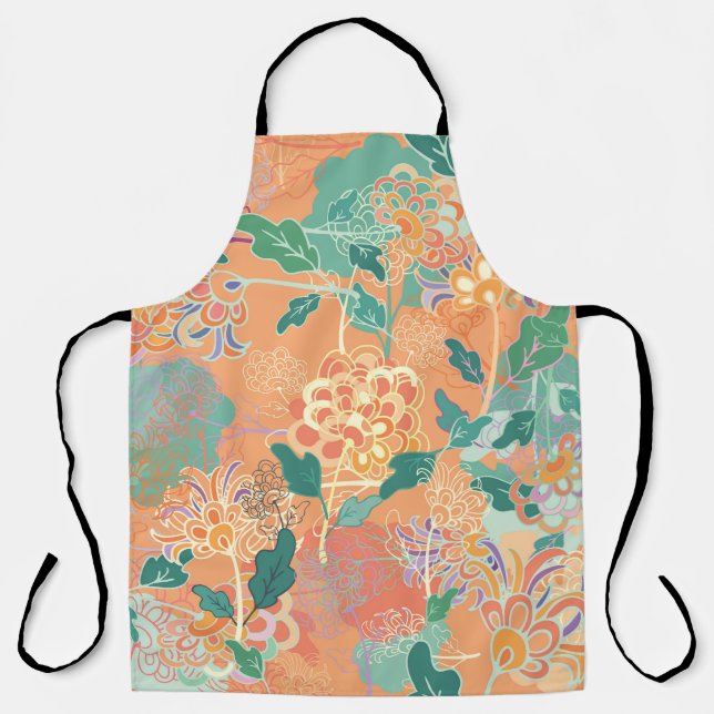 Chinese chrysanthemum: floral orange pattern. apron (Front)