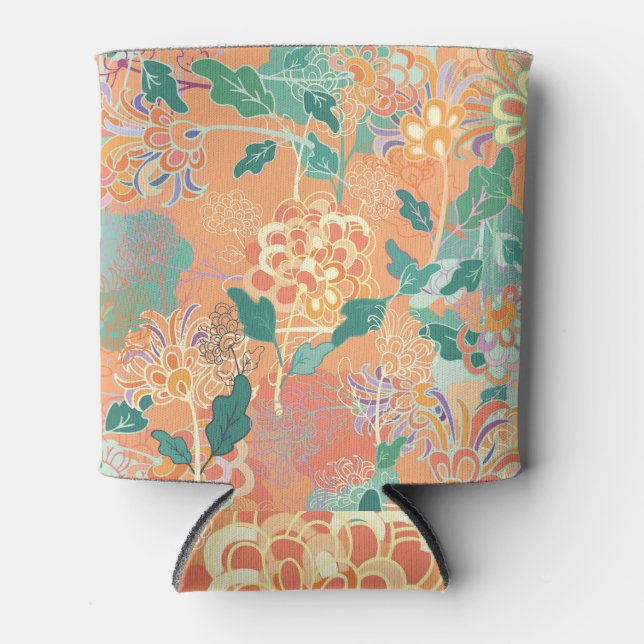 Chinese chrysanthemum: floral orange pattern. can cooler (Front)
