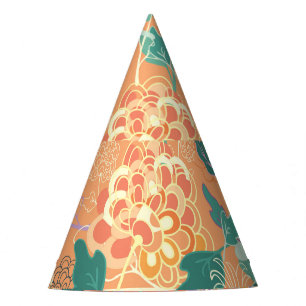 Chinese chrysanthemum: floral orange pattern. party hat