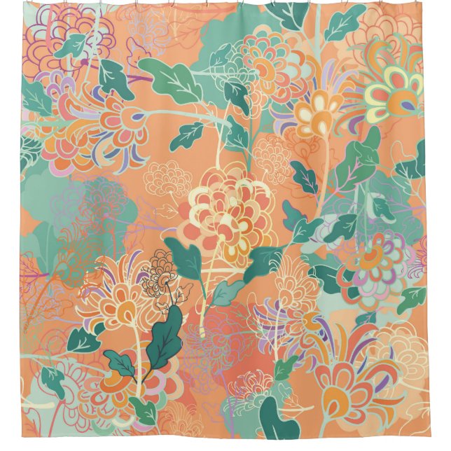 Chinese chrysanthemum: floral orange pattern. shower curtain (Front)
