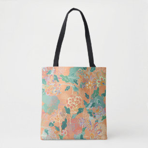 Chinese chrysanthemum: floral orange pattern. tote bag