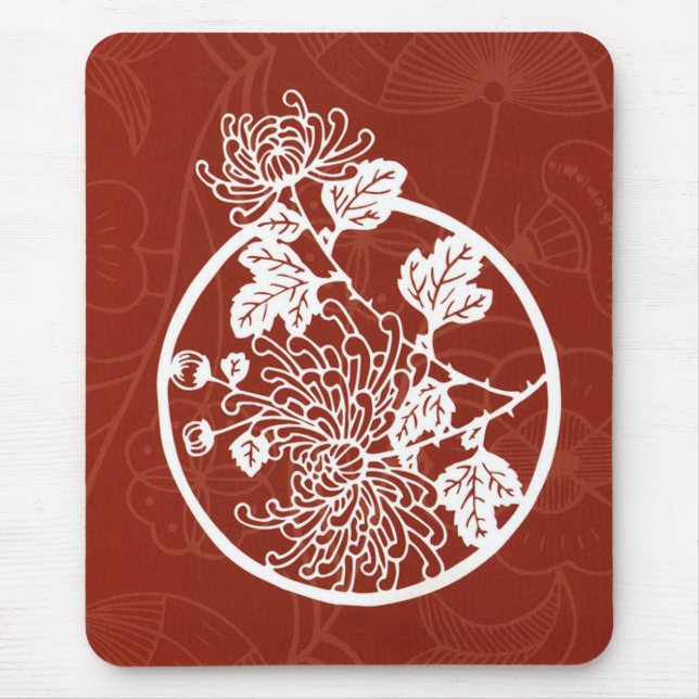 Chinese Chrysanthemums on Red Mouse Pad (Front)