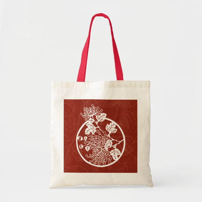 Chinese Chrysanthemums on Red Tote Bag (Front)