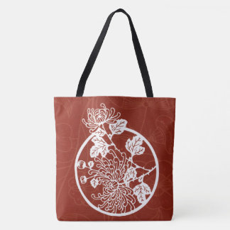 Chinese Chrysanthemums on Red Tote Bag