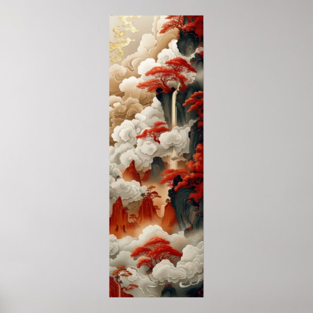 Chinese Clouds Red Gold White Colour Poster (Front)