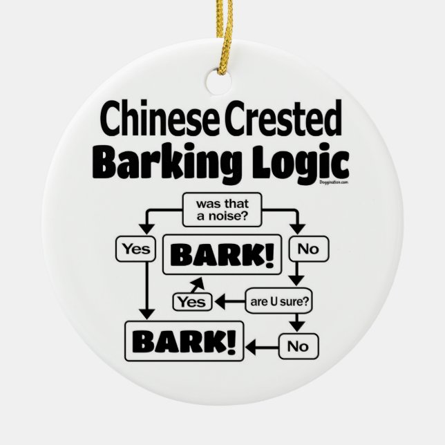 Chinese Crested Barking Logic Ceramic Tree Decoration (Front)