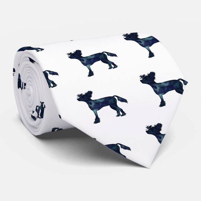 Chinese Crested Black Watercolor Silhouette Tie (Rolled)