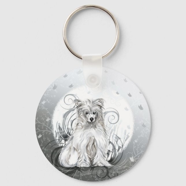 Chinese Crested Blue Key Ring (Front)