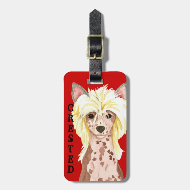 Chinese Crested Colour Block Luggage Tag (Front Vertical)