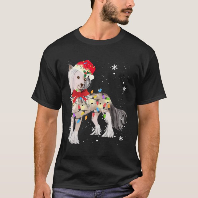 Chinese Crested Dog Christmas Light Xmas Mum Dad G T-Shirt (Front)
