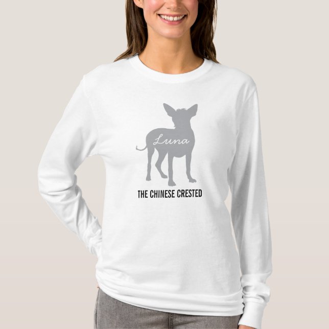 Chinese Crested Dog College with Your Dog's Name T-Shirt (Front)