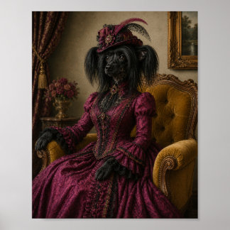 Chinese Crested Dog Portrait Print, Victorian Lady Poster