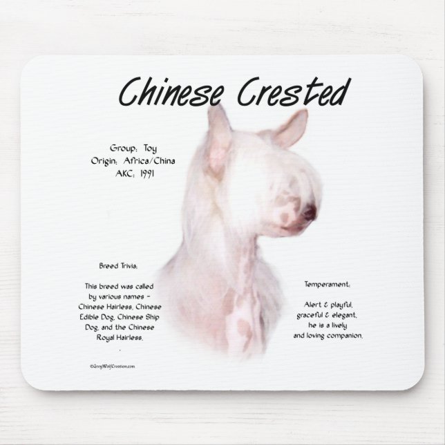 Chinese Crested (hairless) History Design Mouse Pad (Front)