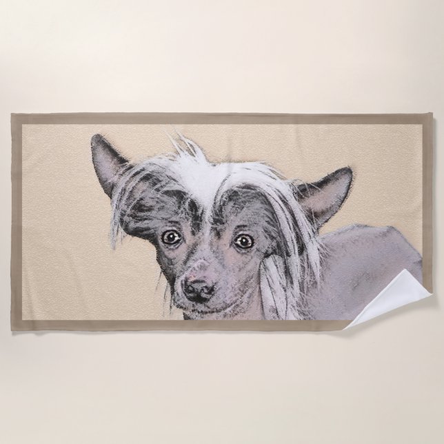Chinese Crested Hairless Painting Original Dog Art Beach Towel (Front)