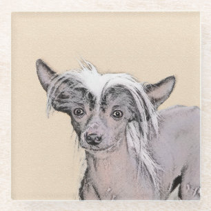 Chinese Crested Hairless Painting Original Dog Art Glass Coaster