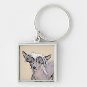Chinese Crested Hairless Painting Original Dog Art Key Ring