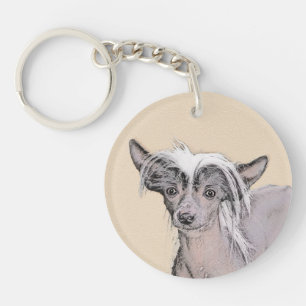 Chinese Crested Hairless Painting Original Dog Art Key Ring